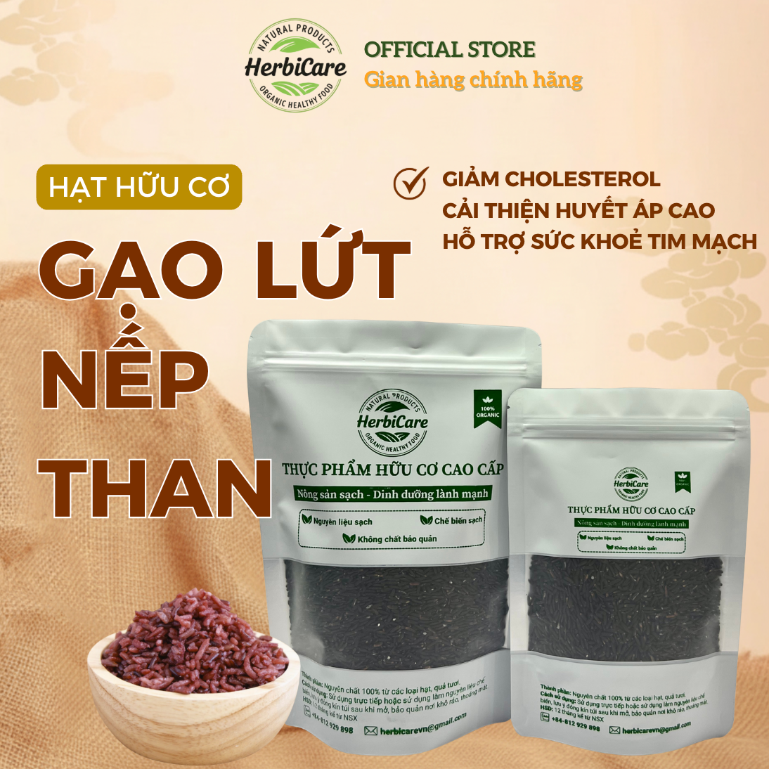 Gạo Lứt Đen Đóng Gói 200g, 500g Tiện Lợi